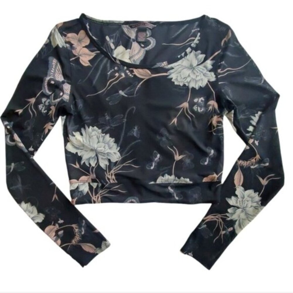Victoria Secret Black Floral Mesh Cropped Top Size Medium